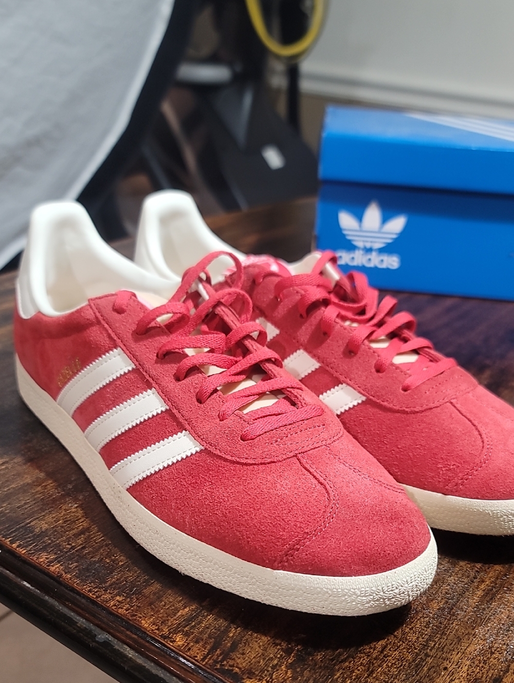 adidas Red Suede Sneakers with White Stripes